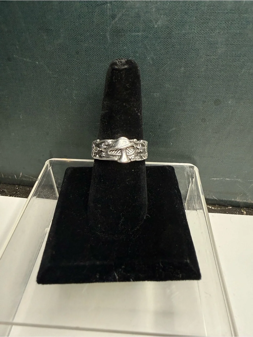 Modern Silver Tone Mushroom Band Ring